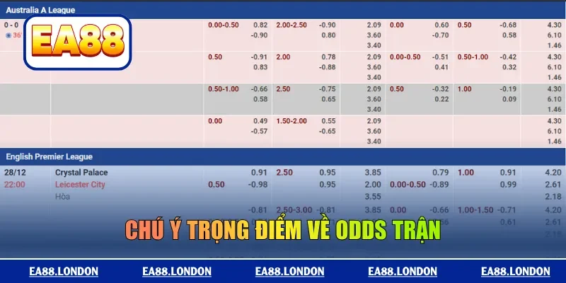 Chú ý trọng điểm về odds trận