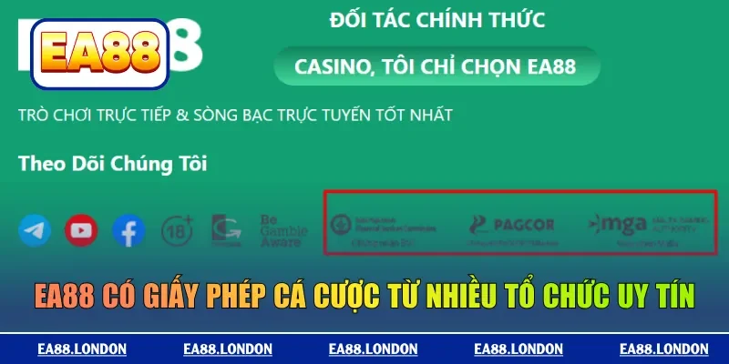 EA88 có giấy phép cá cược từ nhiều tổ chức uy tín