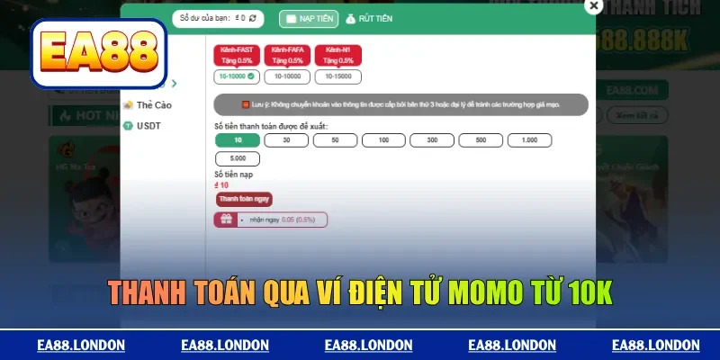 Thanh toán qua ví điện tử Momo từ 10K