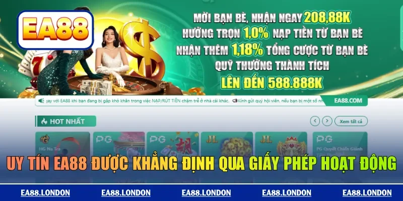 Uy tín EA88 được khẳng định qua giấy phép hoạt động